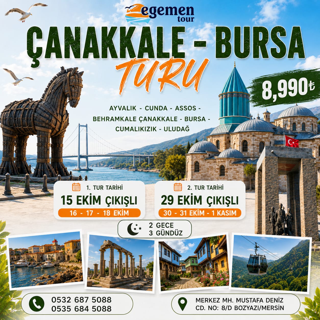Ayvalık Cunda Assos Çanakkale Bursa Turu afişi