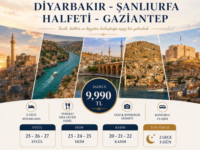 GAP Turu — Mardin Midyat Diyarbakır Şanlıurfa Halfeti Gaziantep afişi